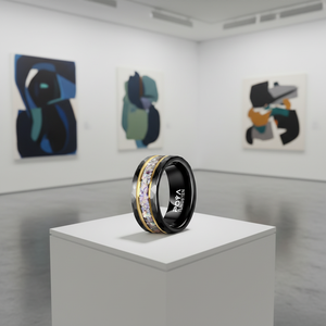 Anillos <span class=keywords><strong>de</strong></span> Compromiso y <span class=keywords><strong>Promesa</strong></span> para <span class=keywords><strong>Pareja</strong></span> POYA <span class=keywords><strong>de</strong></span> 8mm <span class=keywords><strong>de</strong></span> Tungsteno Negro Martillado con Franjas Doradas e Incrustaciones <span class=keywords><strong>de</strong></span> Piedras Lunares <span class=keywords><strong>de</strong></span> Colores - Product Image 4