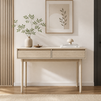 Console de salon en chêne clair, 2 tiroirs, sans poignées, style moderne du milieu du siècle, meuble d'entrée, canapé, mobilier de maison en bois