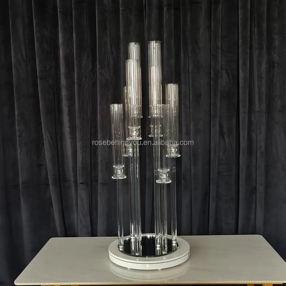 Hot Sale Custom Size 8Arms Wedding Candelabrum Centerpiece Decor Candlestick Clear Candle Holder