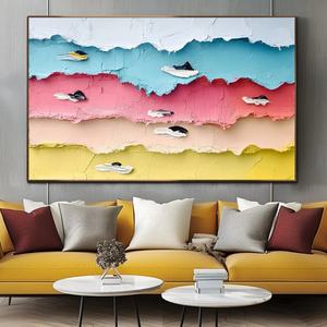 Art mural 3D sur toile encadrée, abstrait coloré et contemporain, thème surf océanique, pour décoration intérieure moderne et galerie - Product Image 3