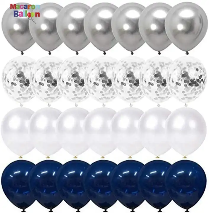 blu navy e argento coriandoli palloncini bianchi perla e argento metallo  cromato palloncini partito per la decorazione di laurea 2023 y712