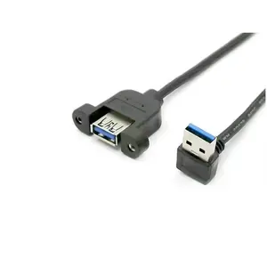 90 degree USB3.0 A Male Down Angled to USB 3.0 A Female Panel Mount Cable