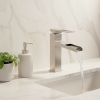 Robinet de lavabo monotrou en acier inoxydable 304, style contemporain, finition brossée, avec cartouche céramique, eau chaude et froide