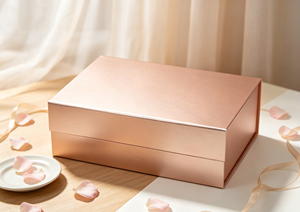 Rigid Two-piece Eco-Friendly Gift <b>Box</b> Magnetic Closure Reinforced <b>Cardboard</b> Core Metallic Matte Rose Gold Film Exterior Crisp - Product Image 2