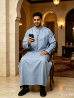 CCY 2027 Thobe Arabe du Moyen-Orient Oman pour Hommes, Col Rond, Vêtement Musulman Islamique, Robes Unies Nouveaux Styles pour Hommes, Abaya