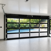 Portes de garage modernes en alliage d'aluminium noir, avec vitrage intégral, isolation thermique, étanches et finition intérieure, vente en gros américaine