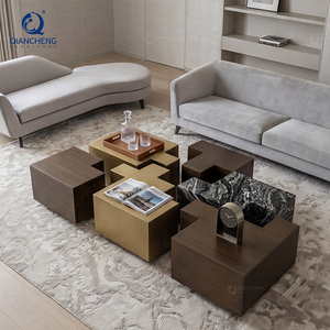 Mesa de Centro Modular de Lujo, Estilo Italiano, con Diseño de Rompecabezas, para Sala de Estar Moderna, en Mármol y Metal - Product Image 1