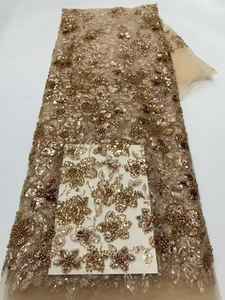 Нигерийская кружевная ткань с цветочной вышивкой и пайетками для свадебных и выпускных платьев - Product Image 1
