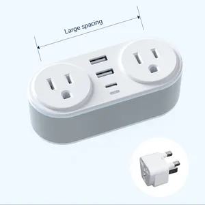 Portable Charger 2500W Max Dual USB-A+C Outlets Transfer Socket 5 Port Universal Travel EU Plug Adapter With Usb