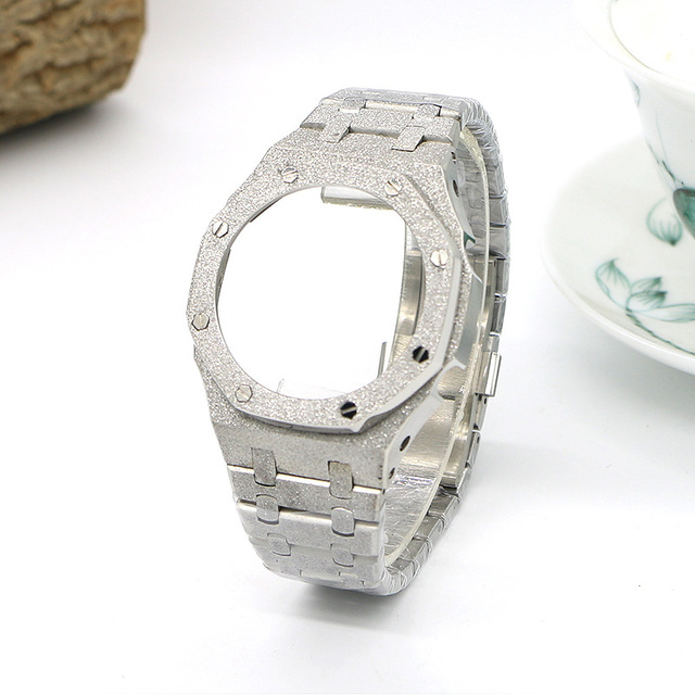 Lionorm Fashion Stainless Steel Watch case Band Mod Kit for casio GA 2100 Watch Bands Frosted Silver Luxury Modification Kit
