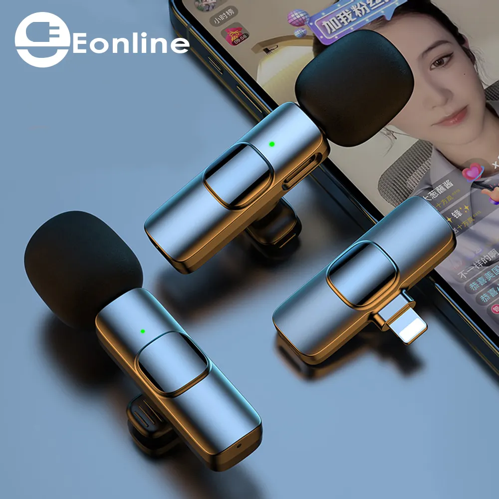 Eonline-مكبر صوت لاسلكي صغير محمول, مناسب لأجهزة الآيفون ، مع تسجيل الصوت والفيديو ، البث المباشر للألعاب ، يعمل بنظام الأندرويد ، ميكروفونات