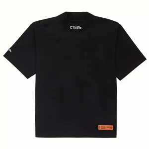 Broderie Logo Col Haut Marque Oversize T-shirt Homme Camisetas Algodon Mock Neck Plain Noir Coton T-shirts - Product Image 4