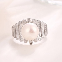 Bague de fiançailles et de mariage réglable Kammy 8-8,5 mm en zircon, moissanite, perle, rhodium, or 14 carats, argent 925 pour femmes