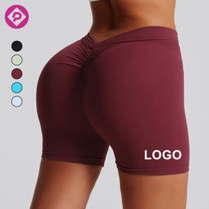 Penjualan langsung dari pabrik celana pendek senam wanita pinggang tinggi pengangkat pinggul warna polos celana pendek sejuk kerut celana Yoga - Product Image 1