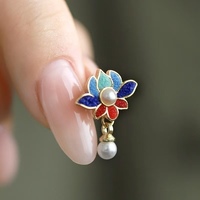 Boucles d'oreilles créoles en laiton faites à la main, motif fleur de lotus et perles, plaqué or, style chinois, bijoux de bureau/carrière pour femme