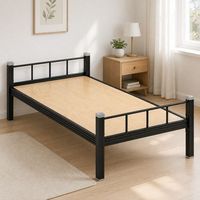 Lit simple en métal 900 mm, cadre en acier noir avec plateforme en bois pour dortoir scolaire, auberge, appartement locatif, salle du personnel et maison
