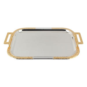 Bandeja de Servicio de Metal Dorado para Restaurante de Hotel para Catering, Bandeja de Servicio de Metal Dorado con Asa - Product Image 5