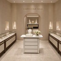 Vitrine de présentation de bijoux sur pied en verre avec éclairage LED pour magasin de bijoux.