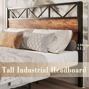 Прочный металлический каркас кровати с деревянным изголовьем и подножкой на платформе - Product Image 4