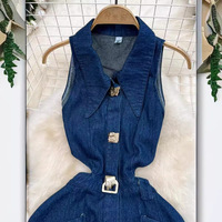 Nouvelle Robe en Jean Décontractée Été 2025 pour Femmes Adultes Grande Taille, à Boutons Simples, Taille Cintrée, Coupe Ajustée et Couleur Unie