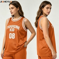 Débardeur Femme Vintage Oversize en Maille Polyester Respirante, Col Côtelé Rayé, Imprimé Sérigraphié Effet Délavé, Style Streetwear Basketball