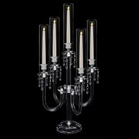 Centre de table candélabre pour mariage, fête, réception, décoration, acrylique, 5 bras, porte-bougie LED transparent