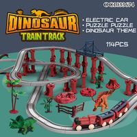 Set Mainan Kereta Dinosaurus Listrik DIY B/O dengan Lintasan Balap untuk Anak-Anak