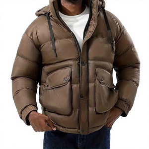 Custom Winter Cold 90% <b>White</b> Polyester Wadding Shinny Canvas Hooded Collar Front <b>Jacket</b> High Quality Men's Puffer <b>Jacket</b> - Product Image 1