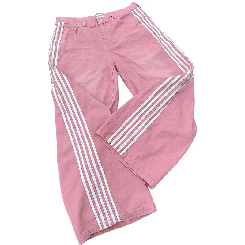 Custom OEM street wear fashion jogging pants Side With Stripe with embroidery jeans relax fit men's jeans baggy jeans