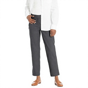 Women's Straight Leg <b>Trousers</b> Mid Waist Charcoal Gray Cotton Casual Pants Anti-Wrinkle Full Length - Product Image 4