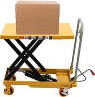 Plataforma Elevadora Hidráulica Manual Tipo Tijera con Plataforma de Acero, Cuatro Ruedas y Bomba de Pie para Manejo de Carga en Talleres y Almacenes