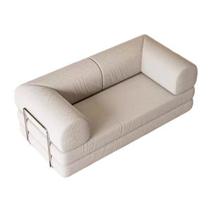 أريكة سرير معدنية قابلة للطي متعددة الاستخدامات مع إطار معدني وقماش قابل للإزالة والغسل بتصميم عصري بسيط بلون كريمي لغرفة المعيشة - Product Image 5