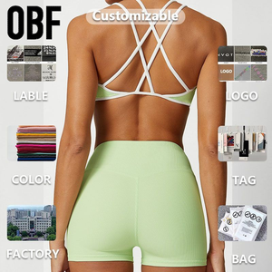 Set di allenamento da donna <span class=keywords><strong>OBF</strong></span> vendita calda due pezzi Leggings a vita alta in tessuto a coste pantaloncini abbigliamento sportivo Yoga leggero - Product Image 6