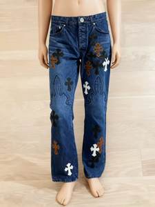 High Quality Luxury Blue Denim <strong>Jeans</strong> <strong>Lady</strong> Cross Print Regular Fit Streetwear <strong>Pants</strong> Fashion Brand Casual Mid-Waist Breathable - Product Image 3