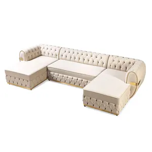 Classic Mellow Velvet 2 Stück Chaise Modern Sofa Set Möbel Luxus U-förmiges modulares Schnitts ofa für Wohnzimmer
