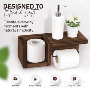 Wooden Wall Mounted Toilet <b>Paper</b> Holder With Shelves Farmhouse Bathroom Storage Rack Rectangular Wood Grain <b>Color</b> - Product Image 4