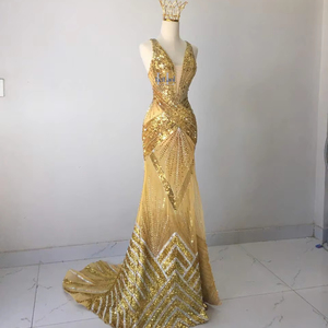 Vestido de noche de seda sin mangas estilo sirena con pedrería de alta gama, vestido formal de lujo para mujer - Product Image 1