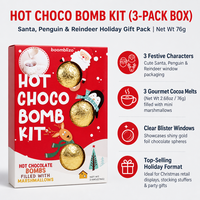 Boules de chocolat fondant personnalisées OEM 3 pièces, motifs Père Noël, pingouin, renne, boîte décorative, confiserie pour boissons d'hiver