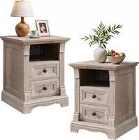 Table de chevet en bois au design moderne avec 2 tiroirs et station de charge intégrée