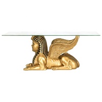 Table basse sculpturale en métal moulé, figurine Kristopher, Sphinx ailé égyptien doré