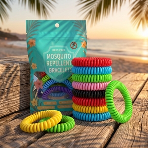 Bracelet anti-moustiques 3 pièces, en <span class=keywords><strong>EVA</strong></span>, enroulable type cordon téléphonique, 300 heures de protection, sans DEET, pratique pour tous les âges, OEM ODM - Product Image 1