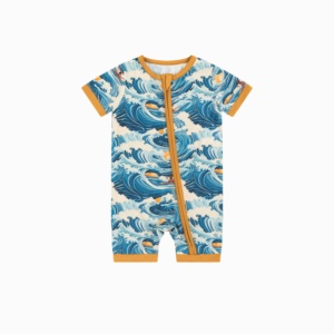 Combinaison pour bébé garçon Miozing Summer Beach Wave Print Bamboo - Douce, respirante, écologique, fermeture éclair bidirectionnelle, en stock - Product Image 2