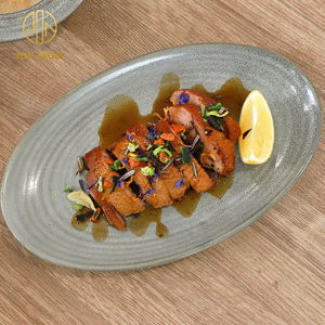 <span class=keywords><strong>Vajilla</strong></span> de porcelana a precio de fábrica, plato de servicio de comida ovalado gris de 10/12/14 pulgadas para Hotel, restaurante, cubiertos de cena comercial - Product Image 1