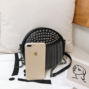 Women's <b>Black</b> <b>Small</b> Shoulder Tote <b>Bag</b> New Fashion Trendy Rivet Tassel Closure Cotton Cover Tassel <b>Bag</b> Tanjing - Product Image 3