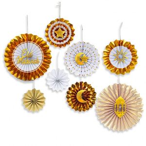 Muslim Islamic Eid and Party <b>Decoration</b> Gold Color Diy <b>Ramadan</b> Mubarak Paper Fan With Moon Letter <b>Decorations</b> - Product Image 1