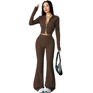 Vêtements <span class=keywords><strong>de</strong></span> sport pour femmes WOJIEER, vêtements <span class=keywords><strong>de</strong></span> yoga, leggings évasés à manches longues avec fermeture éclair, ensembles <span class=keywords><strong>de</strong></span> yoga, adaptés à une utilisation en extérieur - Product Image 5