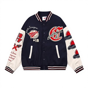 Chaqueta de Cuero PU con Bloques de Color y Parches, Mangas con Bordado Intrincado de Letras, Estilo Americano Casual de Calle para Hombre, Otoño - Product Image 1