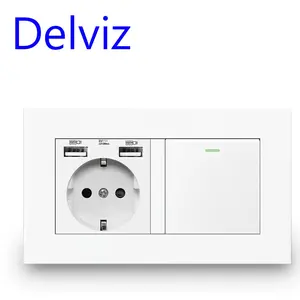 Delviz 1Gang 1Way/2Way, Overload protection, 5V 2100MA USB charging port,EU Standard Wall Light Switch,European 16A Power Socket
