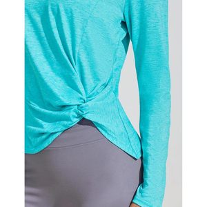 PinSpark Haut de yoga à manches longues et col en V pour femme, avec torsion sur le devant, anti-transpiration, pour l'entraînement - Product Image 4