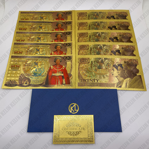 10 Uds. Billete de plástico de lámina de oro personalizado de Elizabeth <span class=keywords><strong>II</strong></span>, dinero de veinte libras para colección y regalos de viaje - Product Image 4